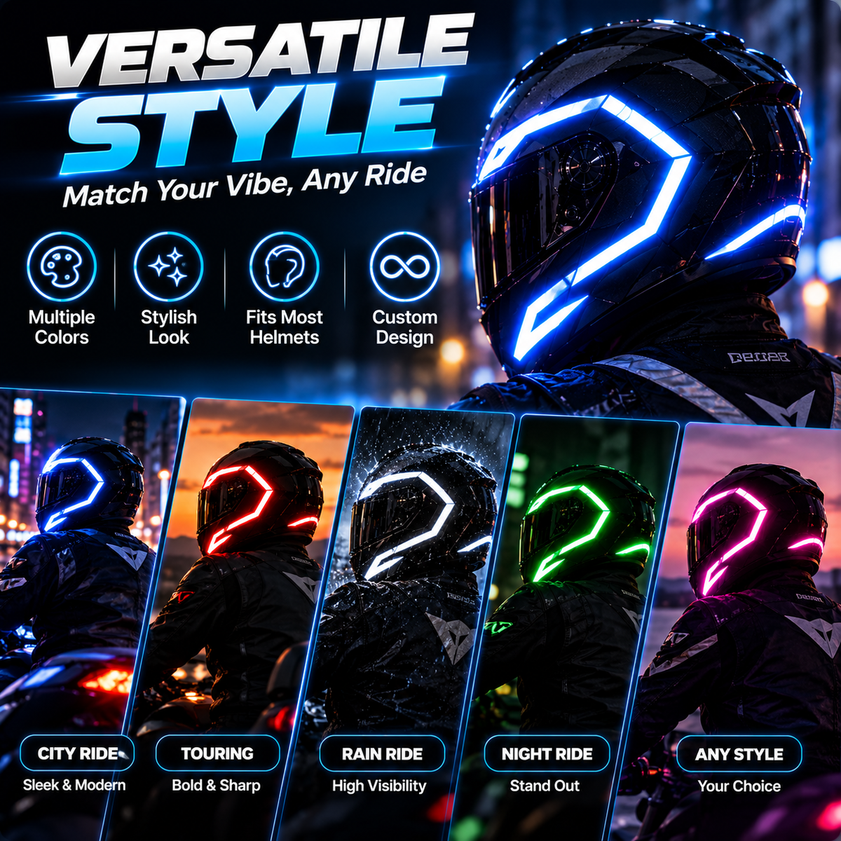 ⚡ Neon Rider LED Helmet Lights