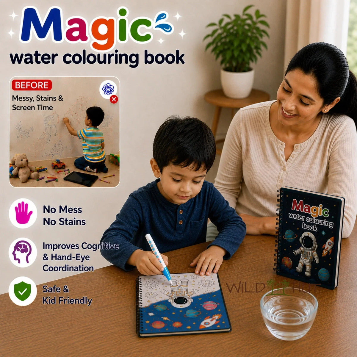 Magic Reusable Water Coloring Book - Less Screen Time, More Creative Play