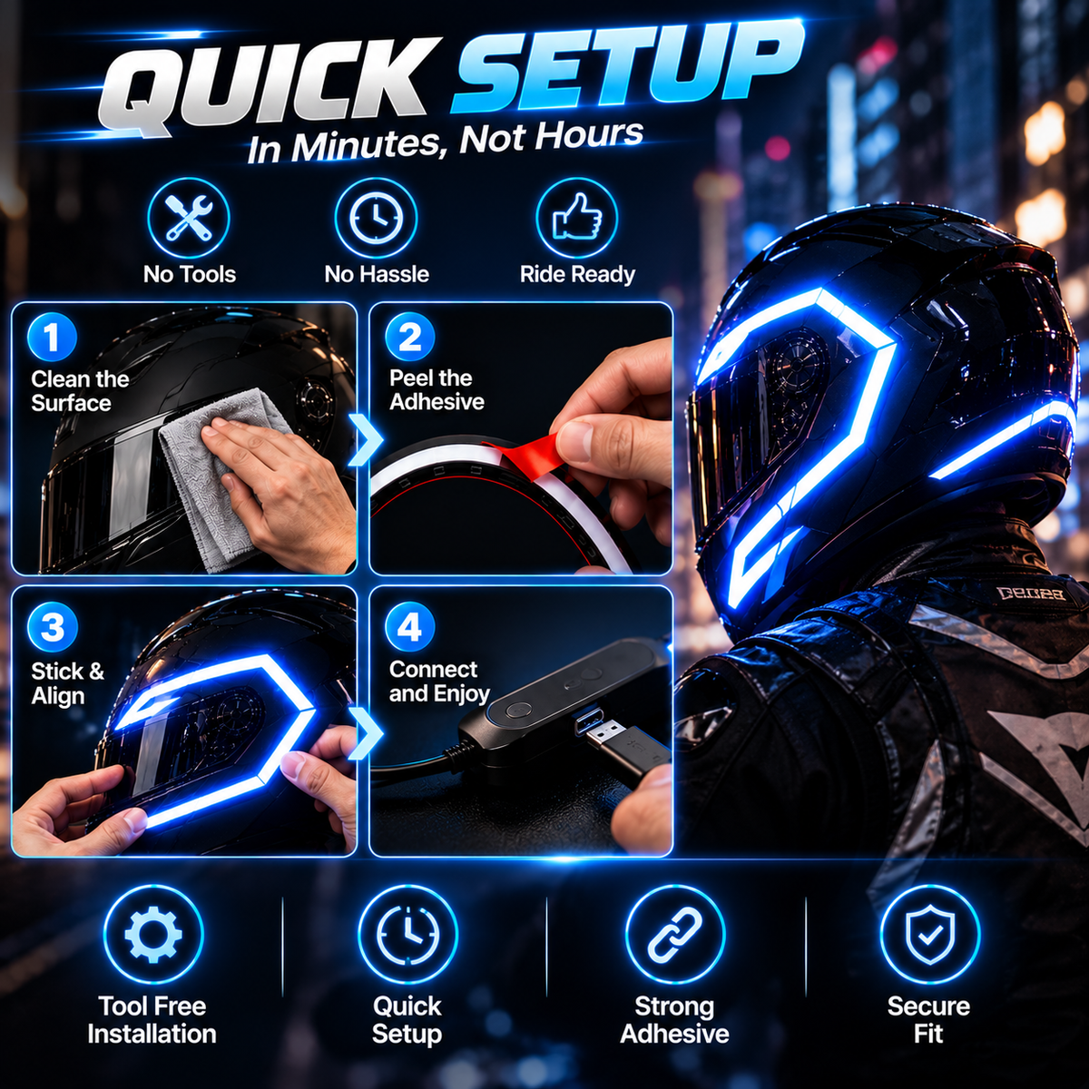 ⚡ Neon Rider LED Helmet Lights