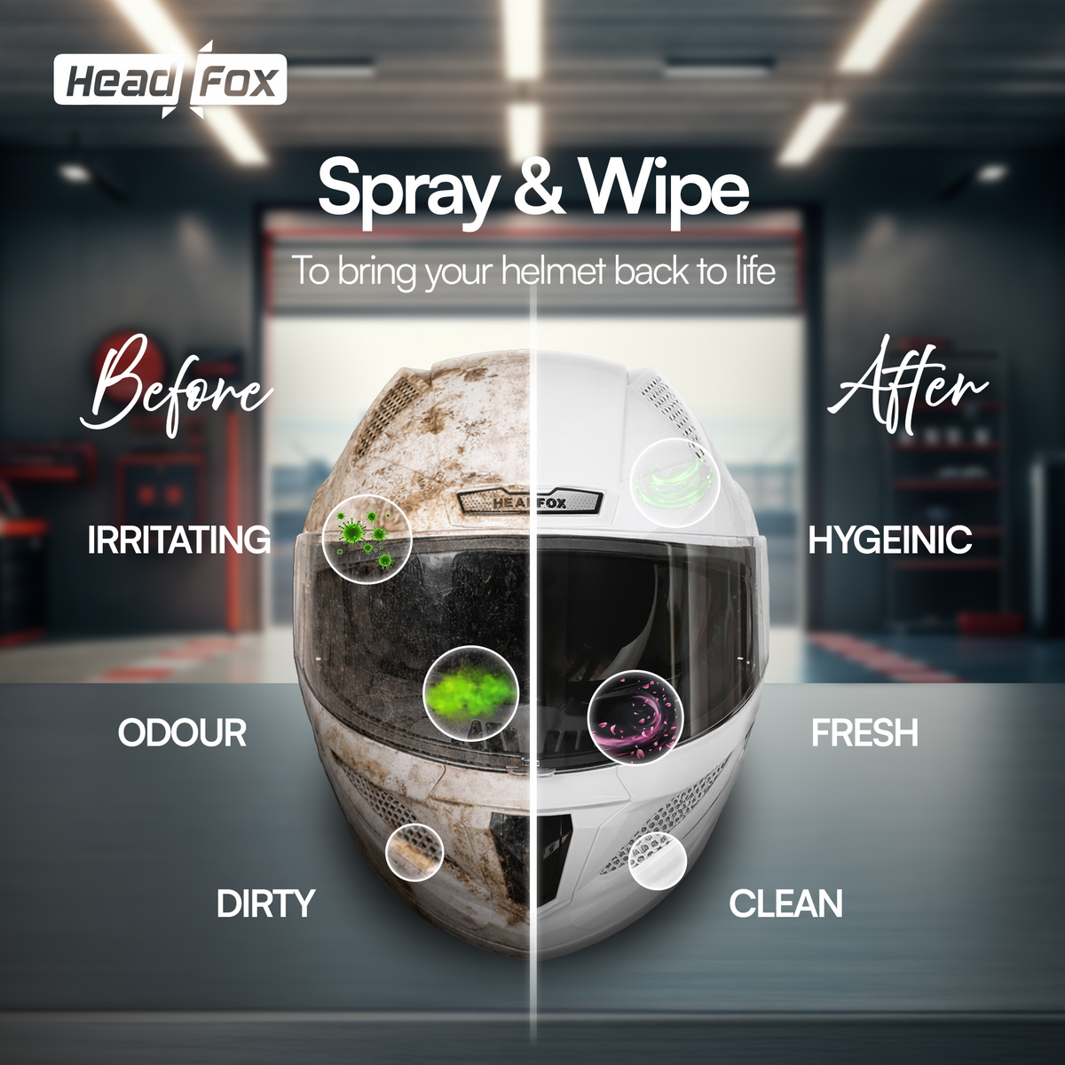 Helmet Cleaner Spray, Anti-Bacterial Foam, Safe for Hair & Skin Clean
