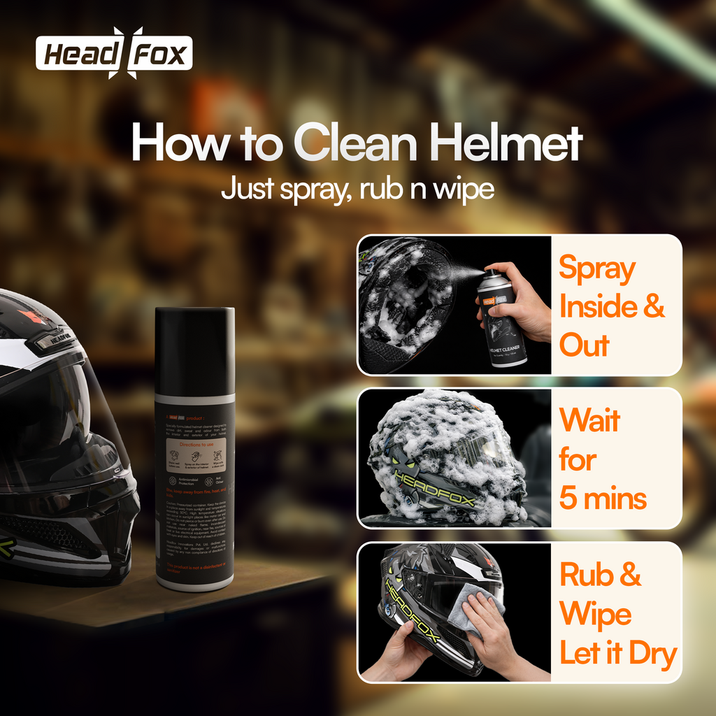 Helmet Cleaner Spray, Anti-Bacterial Foam, Safe for Hair & Skin Clean