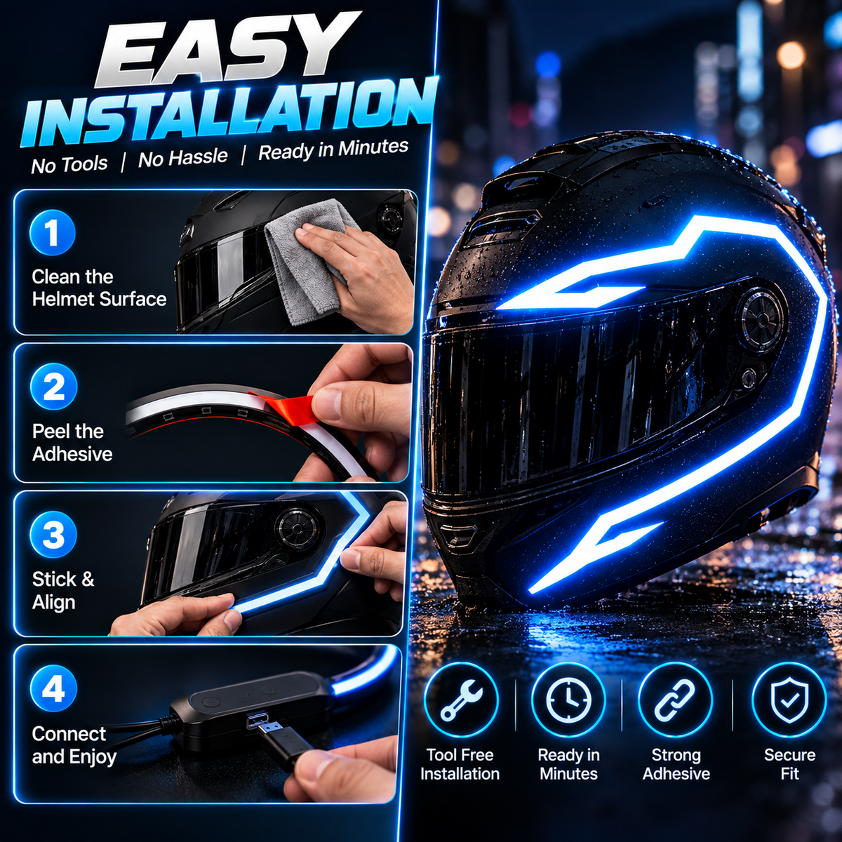⚡ Neon Rider LED Helmet Lights