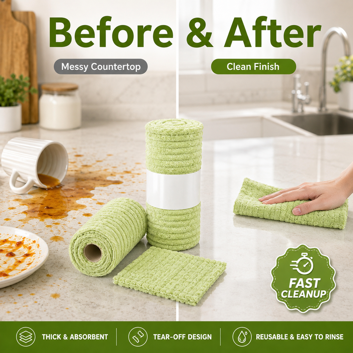 Thick Tear-Off Reusable Absorbent Kitchen Wipes (Original)