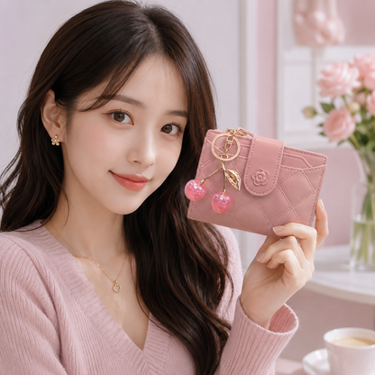 Cute Cherry Quilted Wallet 🍒✨
