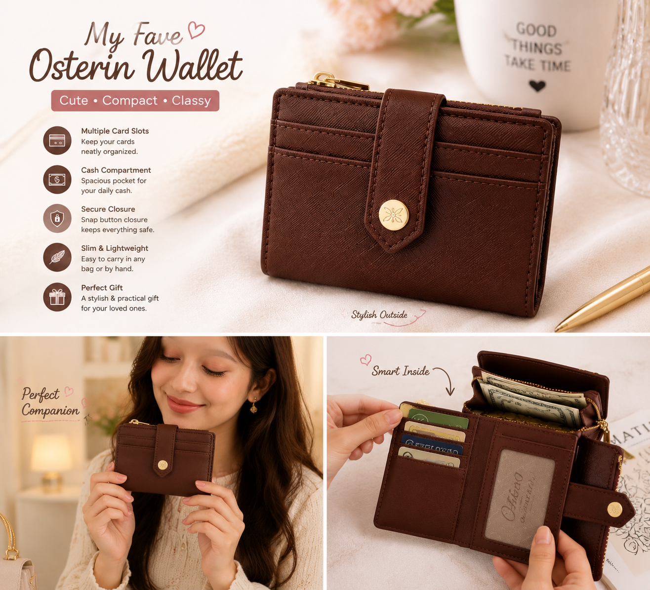 Osterin Compact Leather Wallet 🤎✨