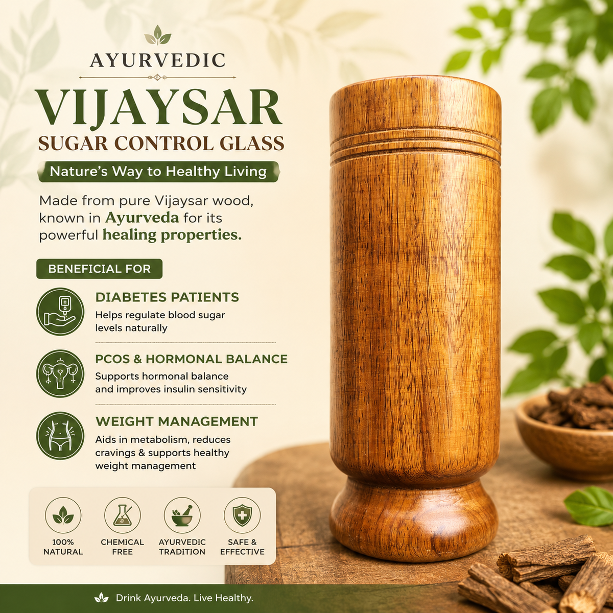Ayurvedic Vijaysar Wood Sugar Control Glass (Original)