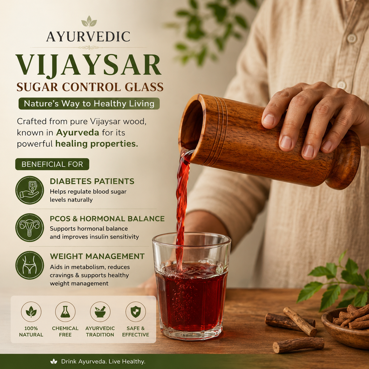 Ayurvedic Vijaysar Wood Sugar Control Glass (Original)