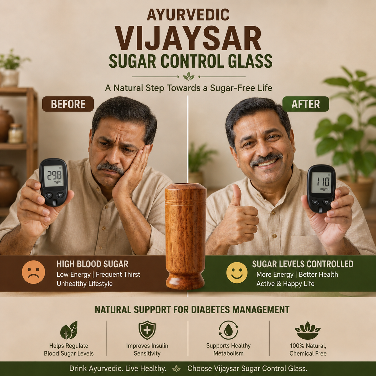 Ayurvedic Vijaysar Wood Sugar Control Glass (Original)