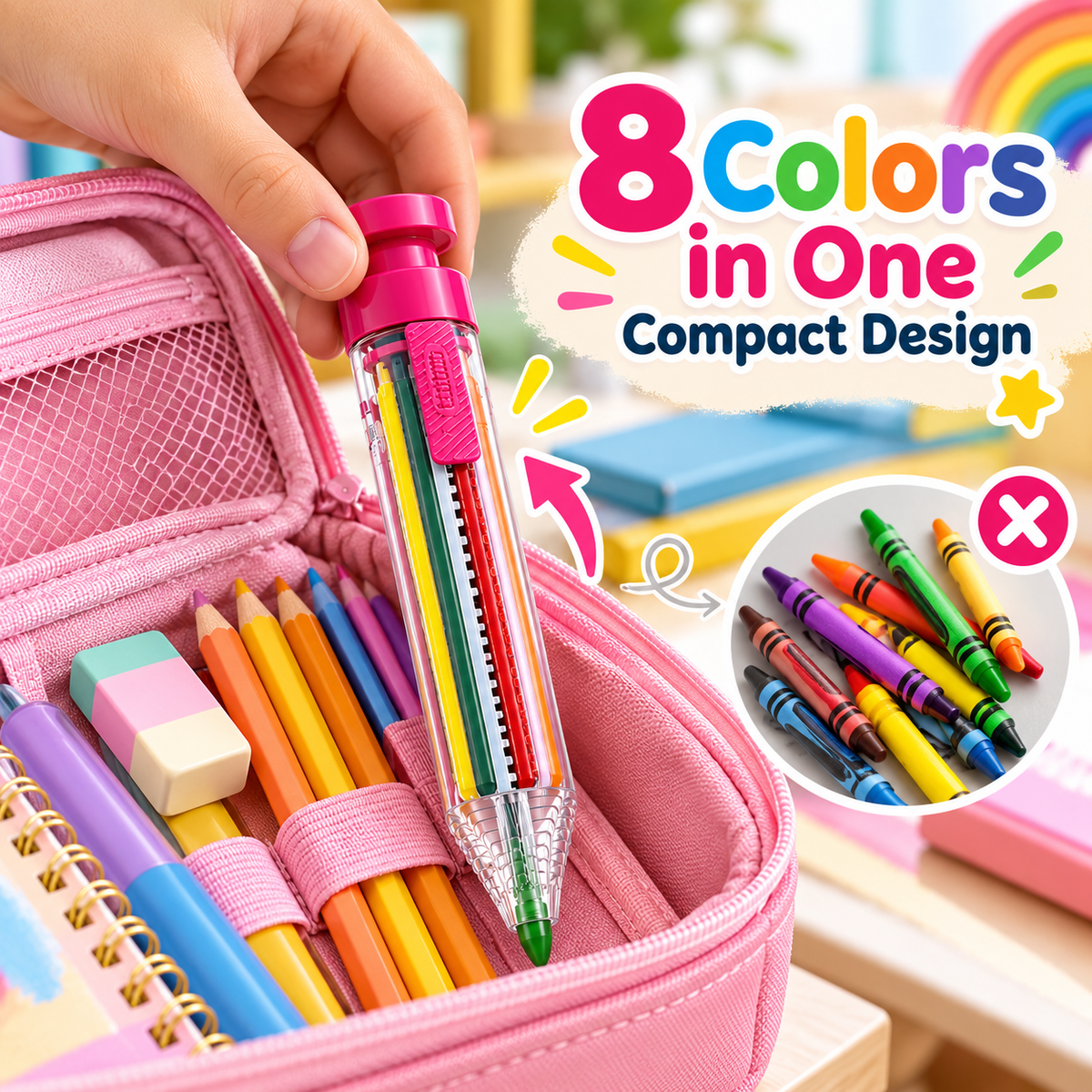 8-in-1 Retractable Multicolor Crayon Pen 🖍️✨