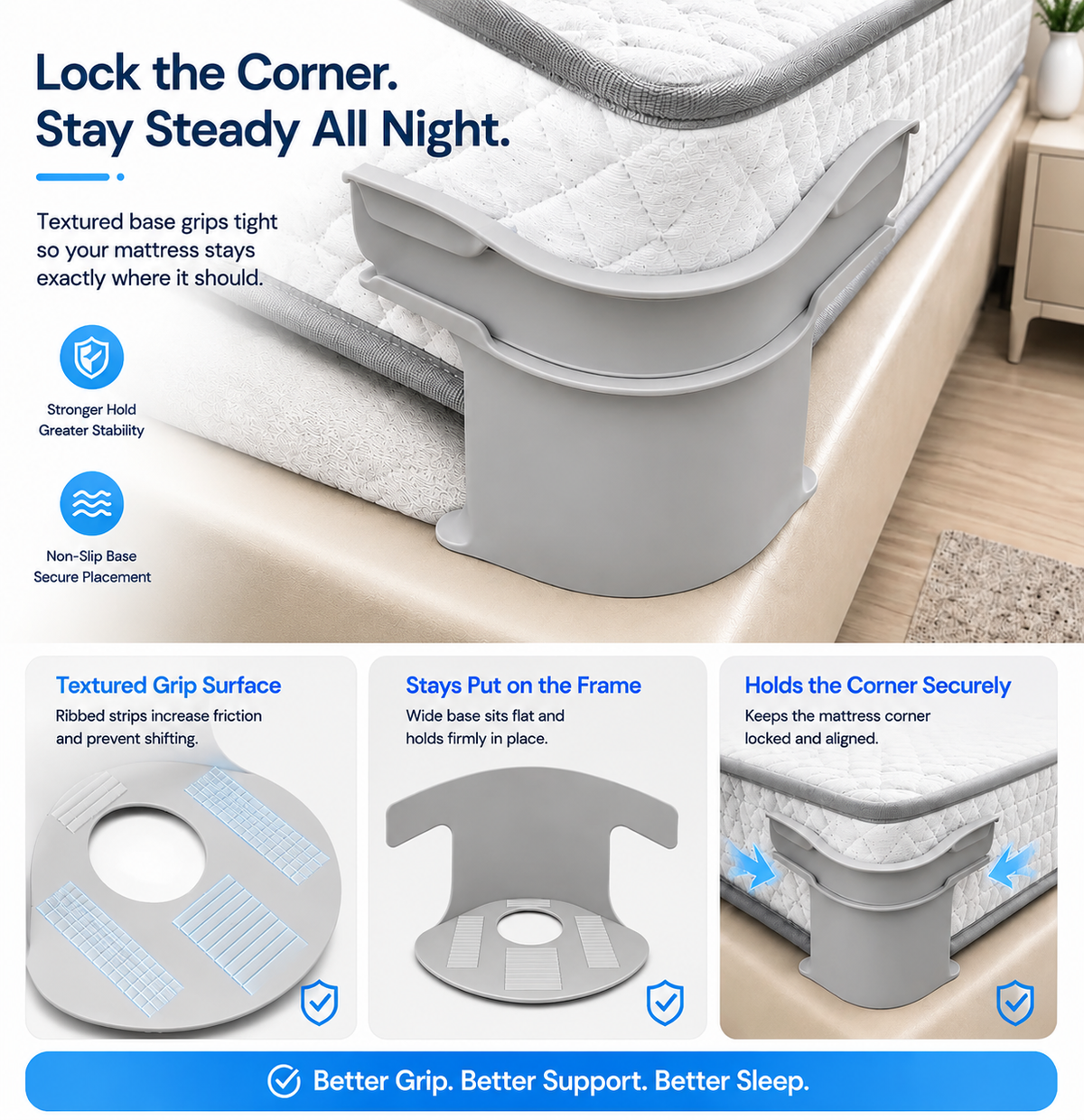 Heavy Duty Bedsheet Corner Tightener Clips with Lock Strips (Original)