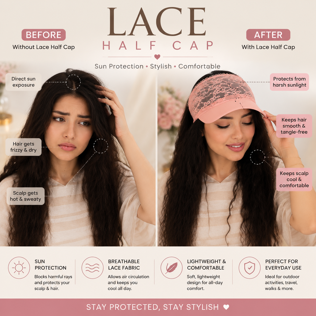 🌺 Lace Beauty Protection Cap