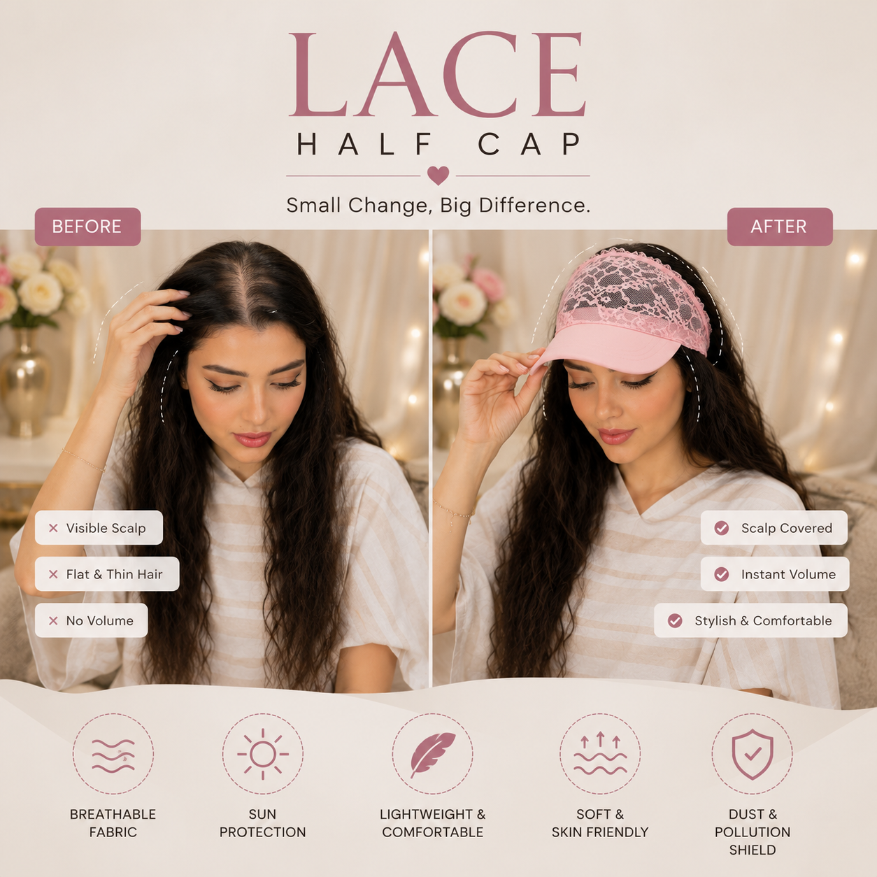 🌺 Lace Beauty Protection Cap