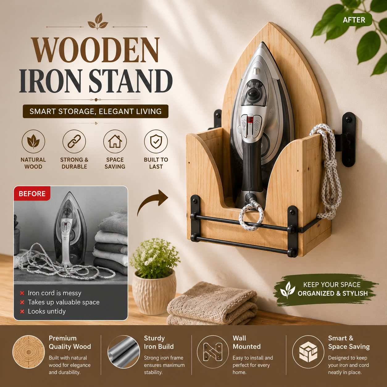 Wooden Iron Stand ✨
