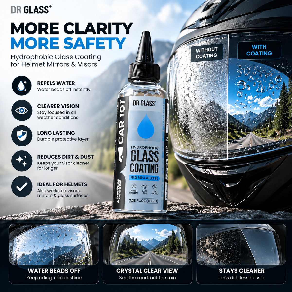 DR GLASS™ Hydrophobic Glass Coating 🏍️✨