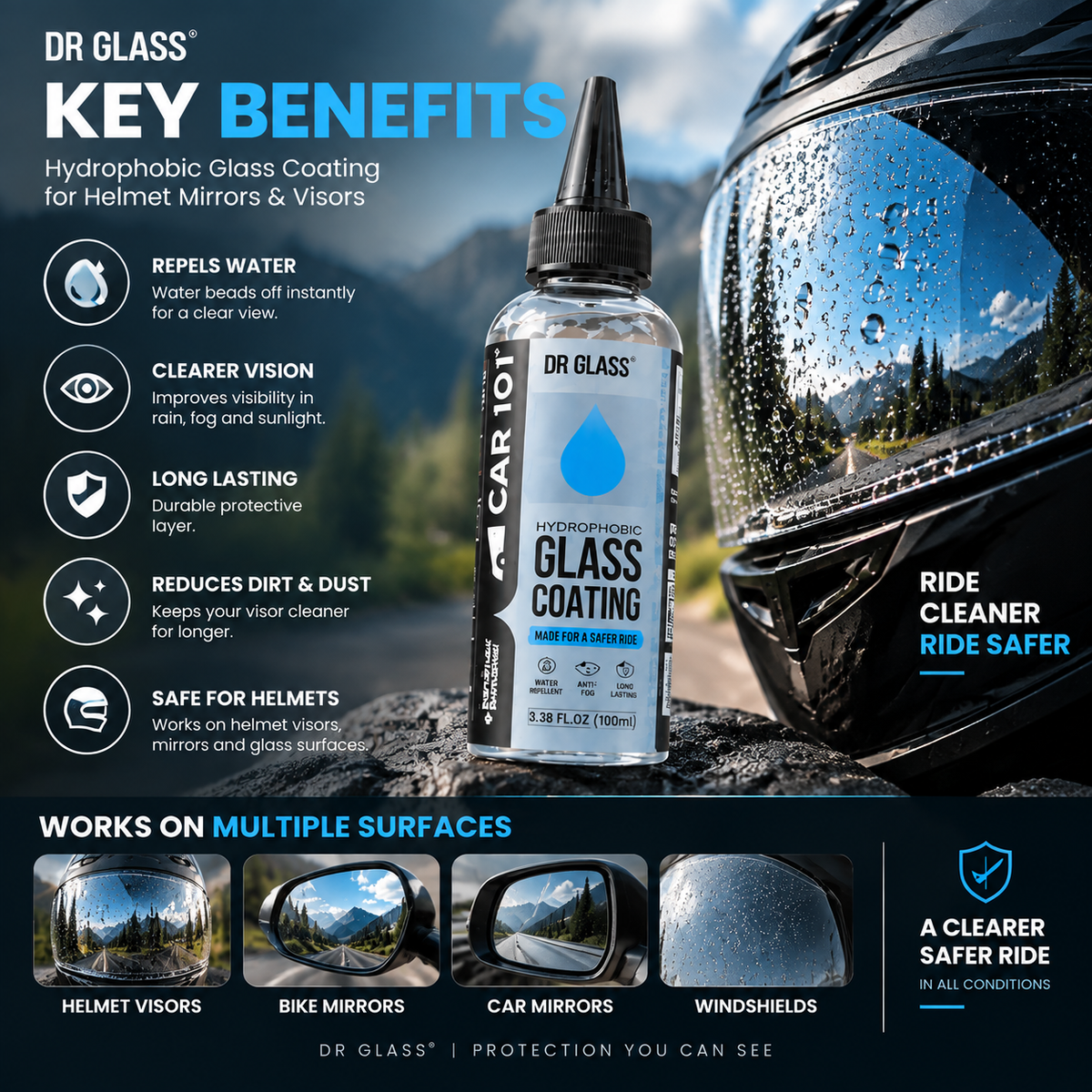 DR GLASS™ Hydrophobic Glass Coating 🏍️✨