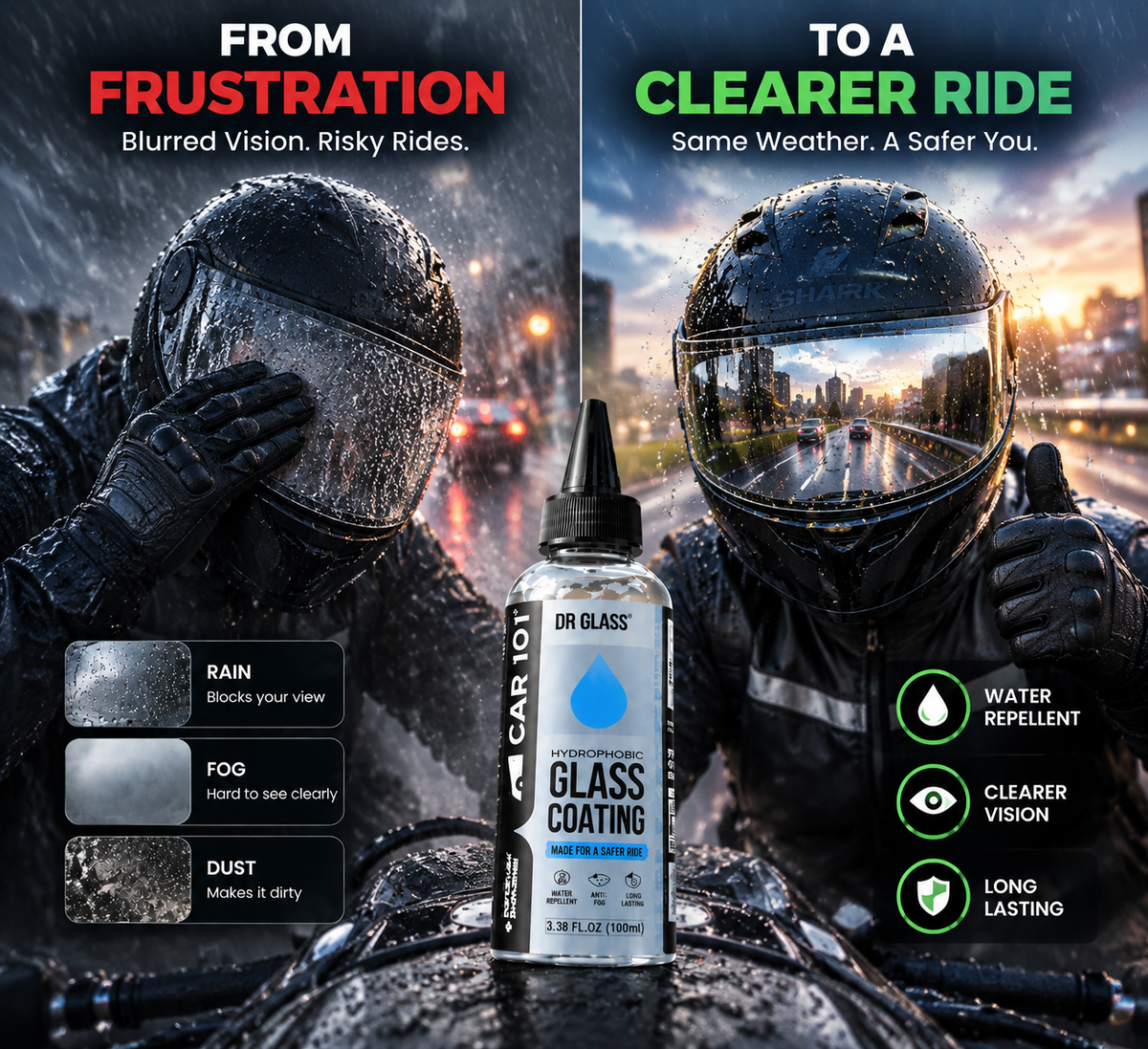 DR GLASS™ Hydrophobic Glass Coating 🏍️✨