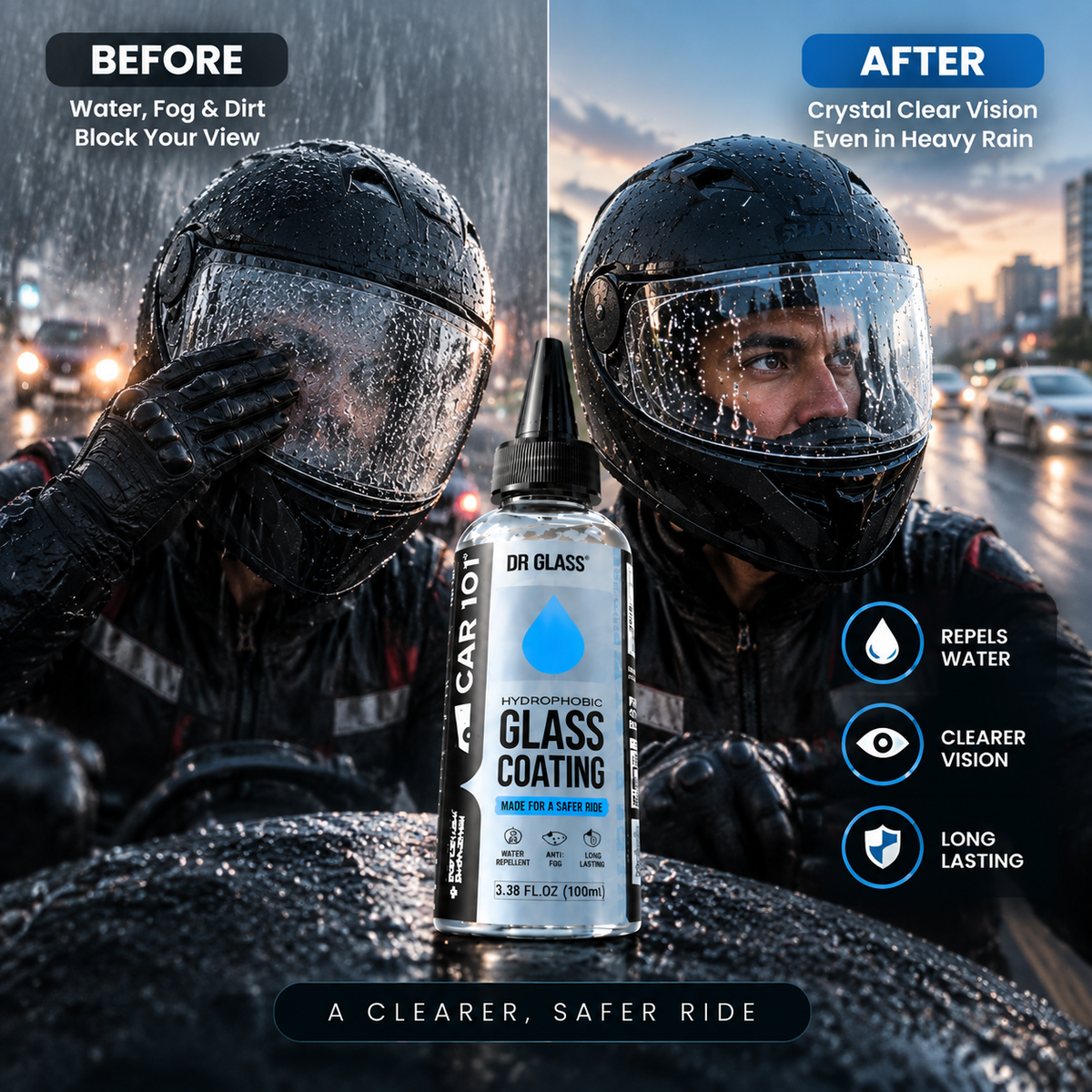 DR GLASS™ Hydrophobic Glass Coating 🏍️✨