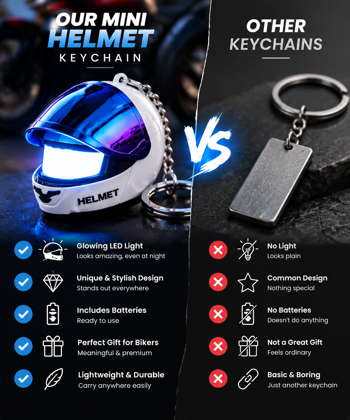 🏍️ Mini Helmet LED Keychain ✨