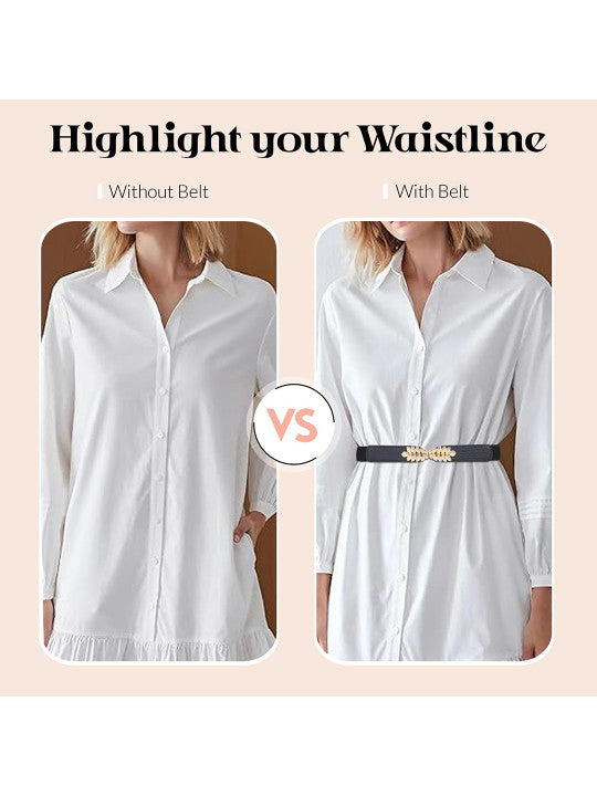 Women Black Waist Belt with Metal Leaf 🖤