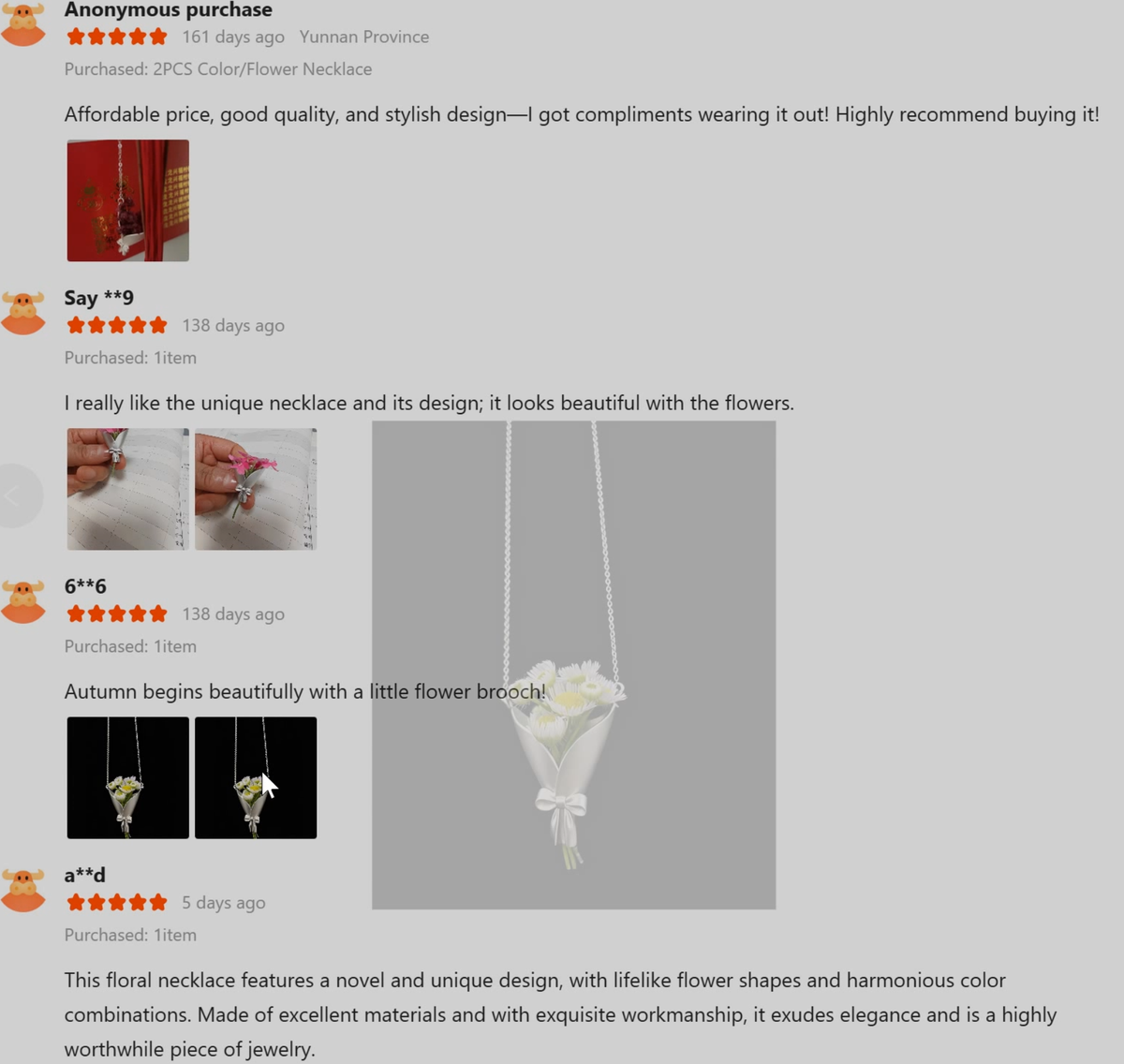 Elegant Silver Flower Bouquet Pendant