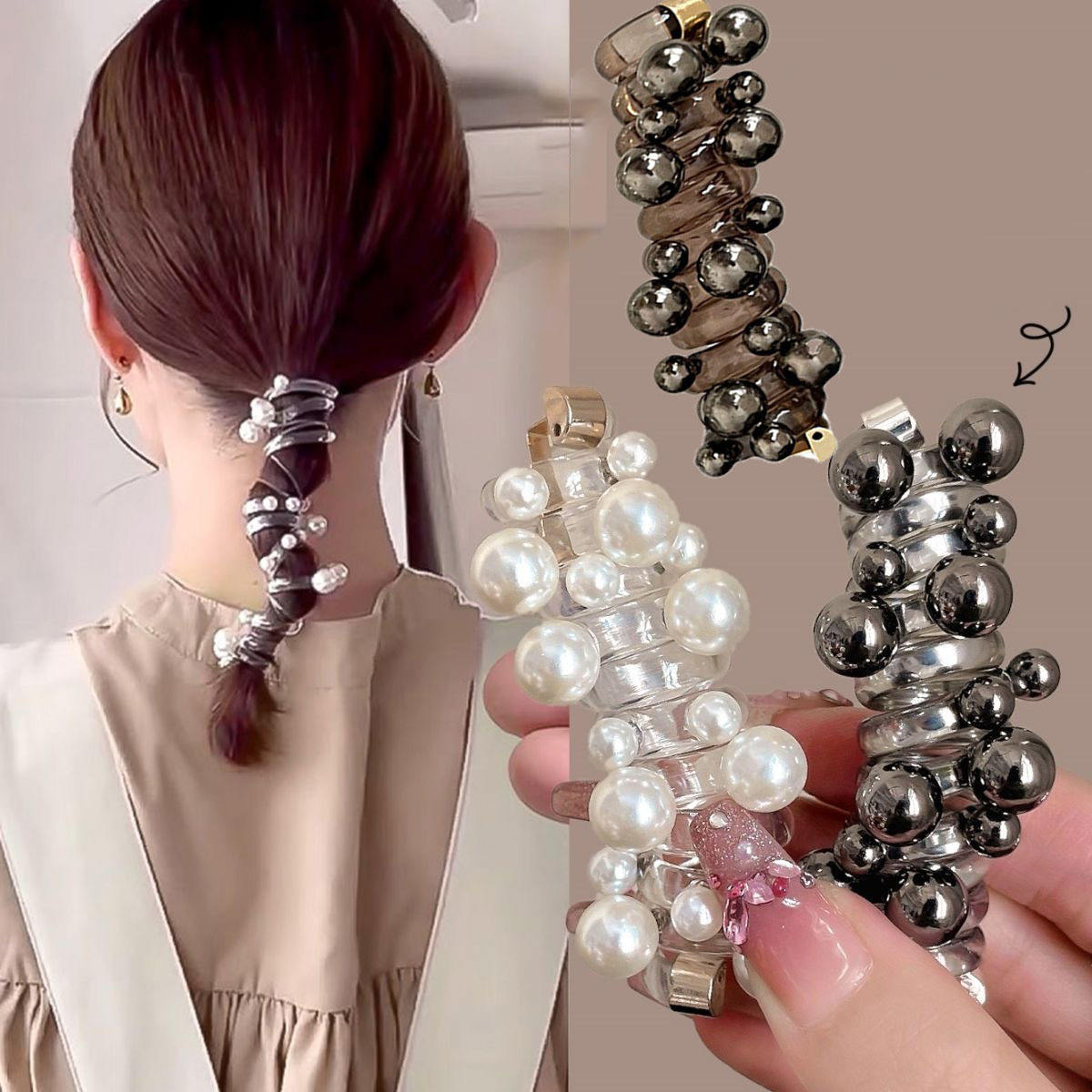 ✨ Elegant Pearl Hair Wrap Clip – Stylish Ponytail Hair Accessory