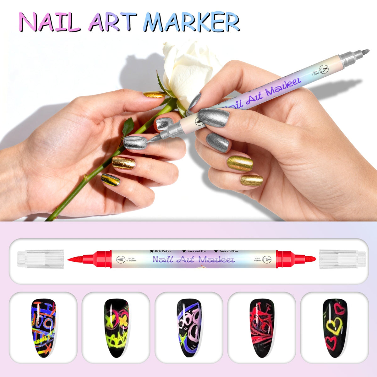 3D Dual Tips Nail Art Pens Set