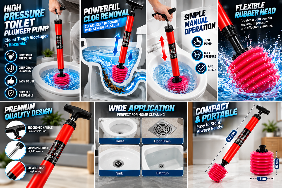 🚽 High Pressure Toilet Plunger – Powerful Drain Unblocker Pump