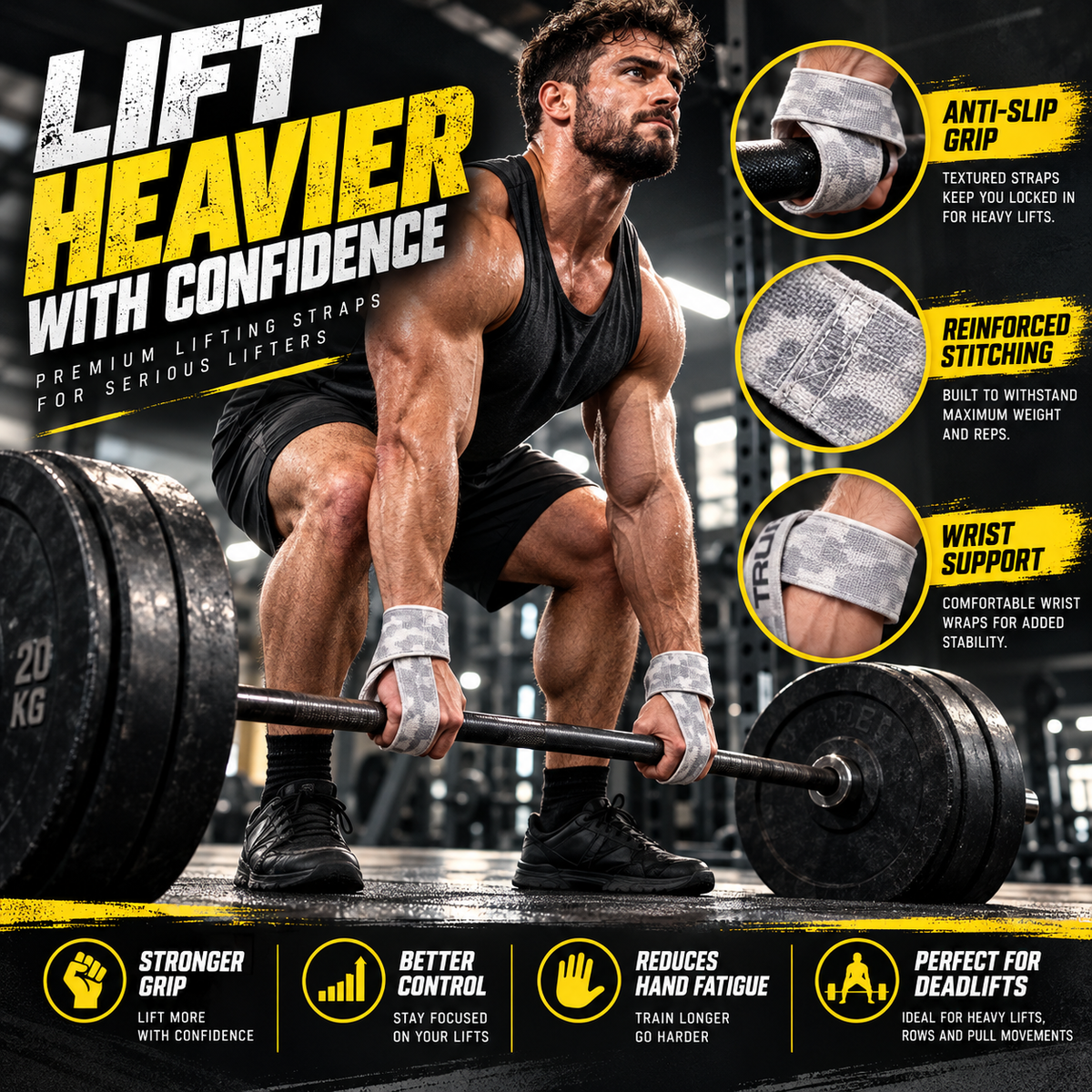Premium Gym Lifting Straps – Anti-Slip Grip & Wrist Support for Heavy Weightlifting