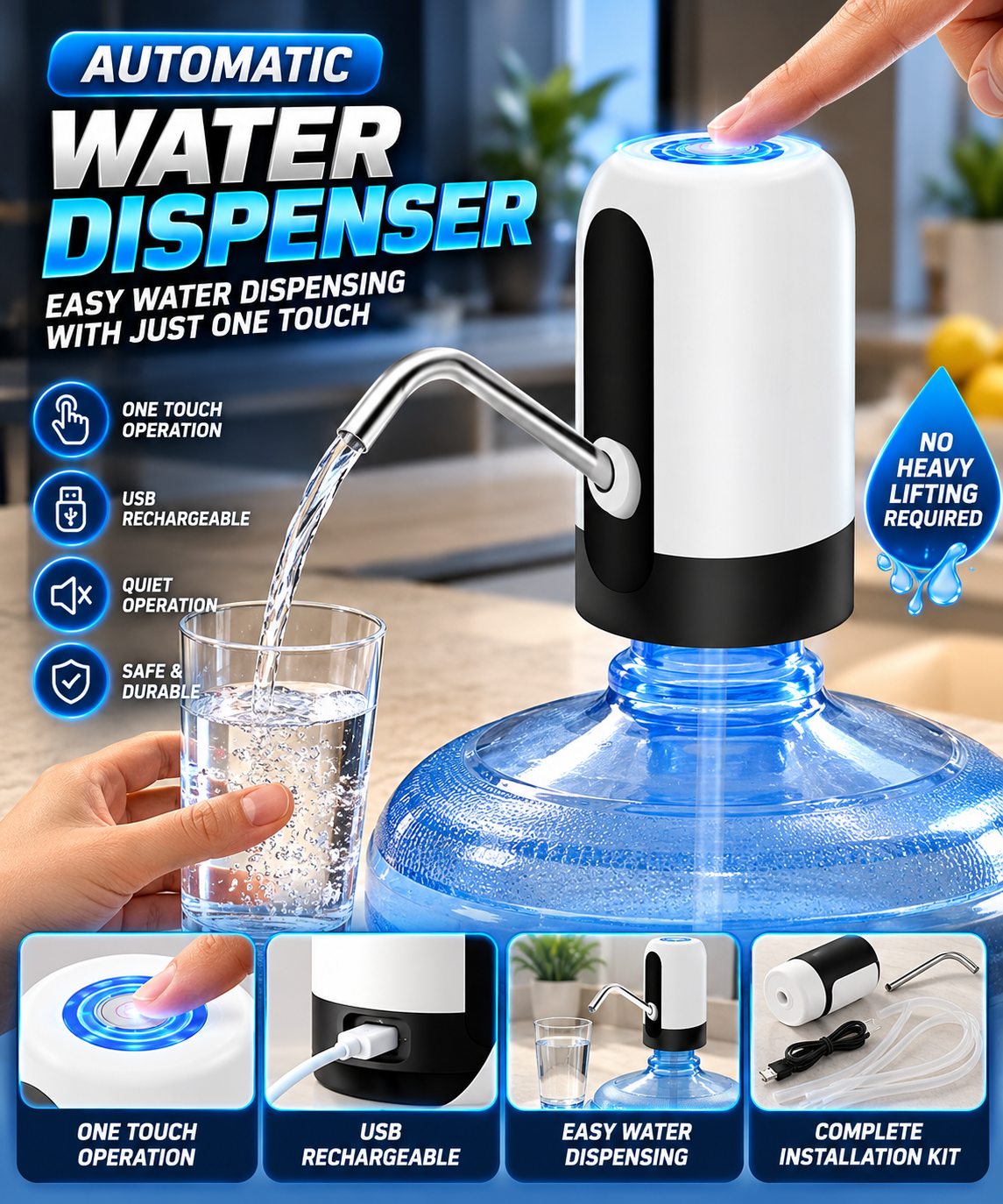 Automatic Electric Water Dispenser Pump – USB Rechargeable Touch Control