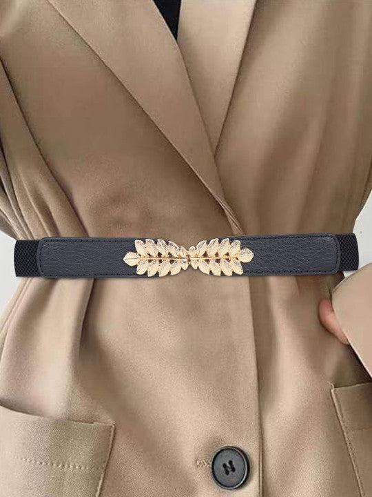 Women Black Waist Belt with Metal Leaf 🖤