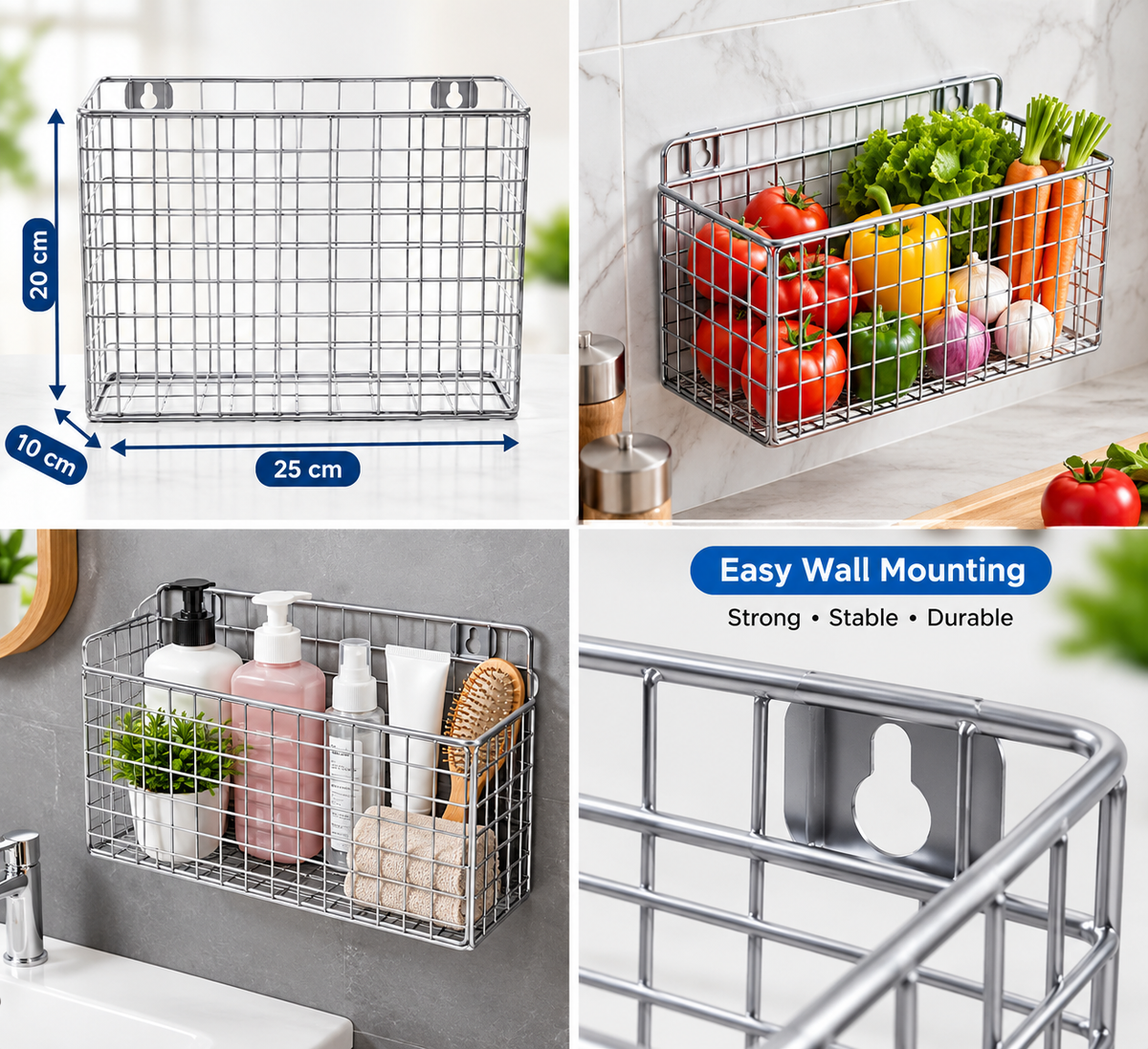 Wall Mounted Metal Storage Basket – Multipurpose Organizer Rack