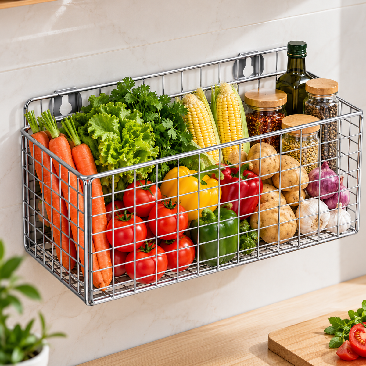 Wall Mounted Metal Storage Basket – Multipurpose Organizer Rack