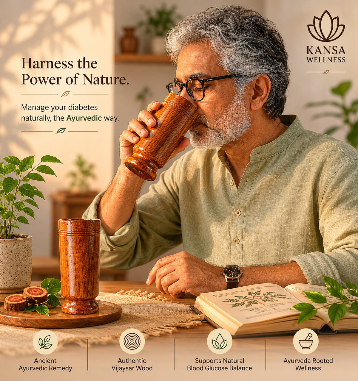 Ayurvedic Vijaysar Wood Sugar Control Glass (Original)