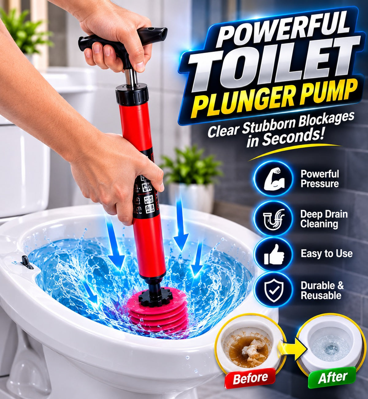 🚽 Powerful Toilet Plunger Pump – High Pressure Drain Cleaner