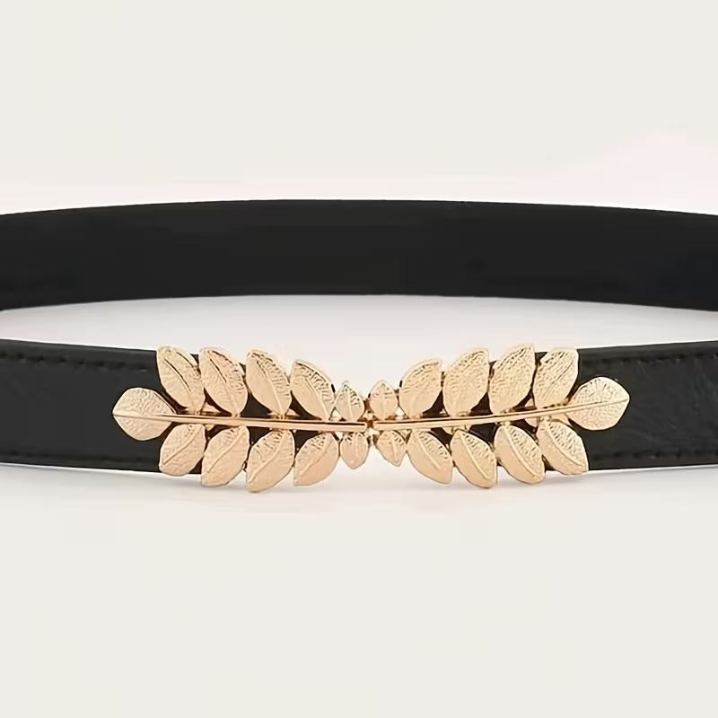 Women Black Waist Belt with Metal Leaf 🖤