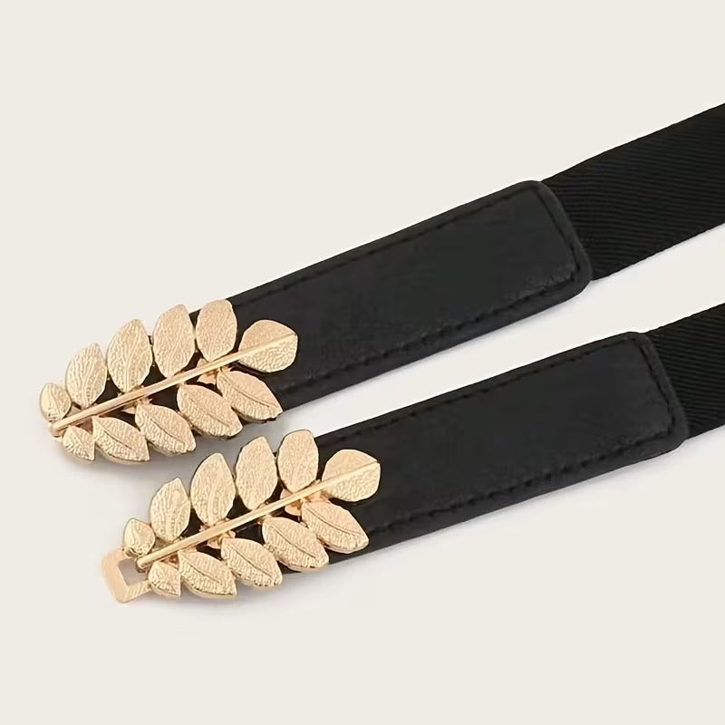 Women Black Waist Belt with Metal Leaf 🖤