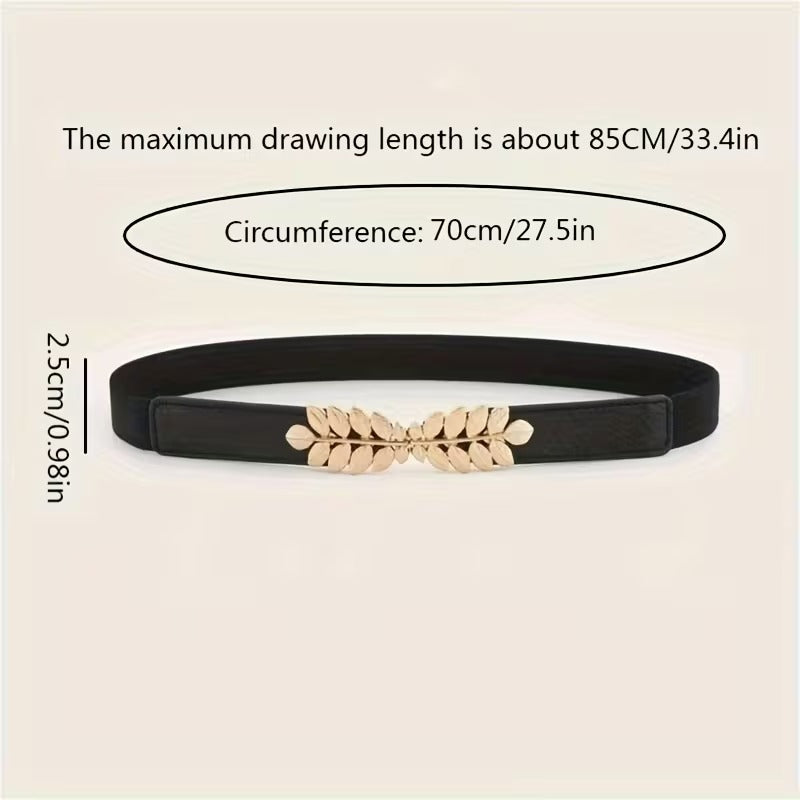 Women Black Waist Belt with Metal Leaf 🖤