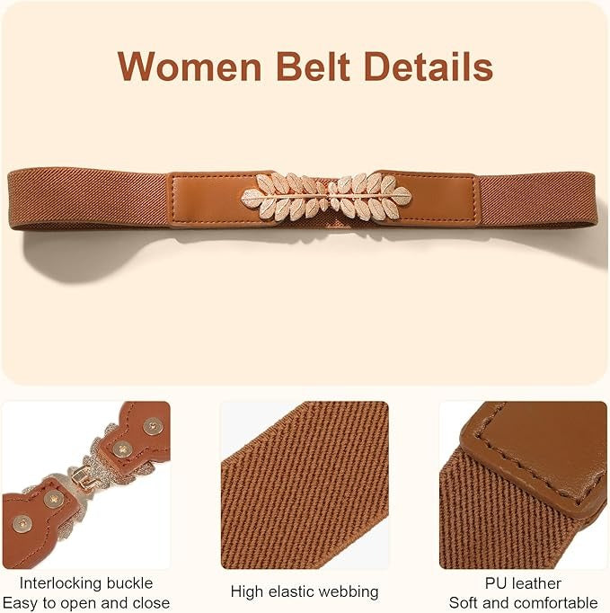 Women Black Waist Belt with Metal Leaf 🖤