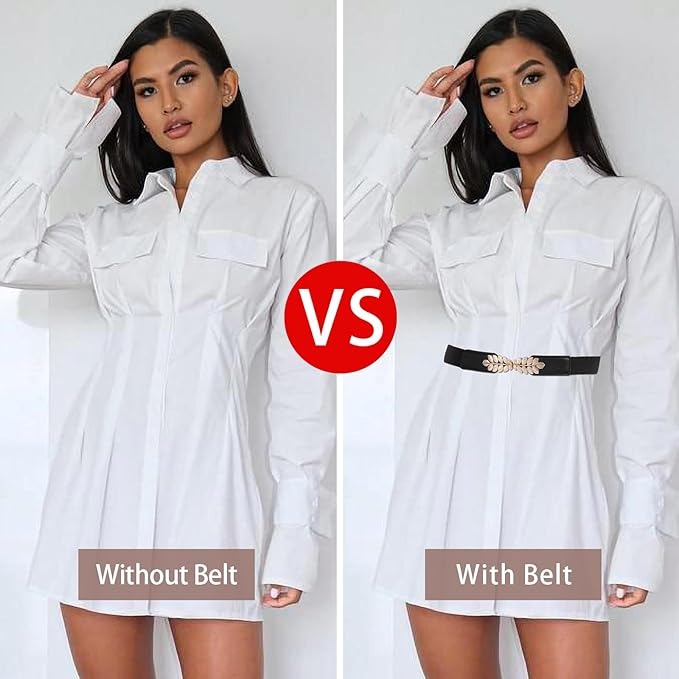 Women Black Waist Belt with Metal Leaf 🖤