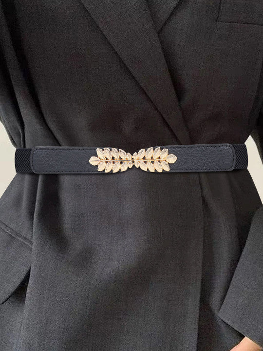 Women Black Waist Belt with Metal Leaf 🖤