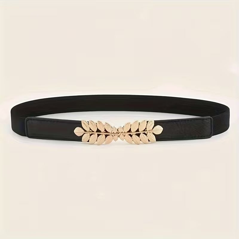 Women Black Waist Belt with Metal Leaf 🖤
