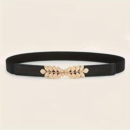 Women Black Waist Belt with Metal Leaf 🖤