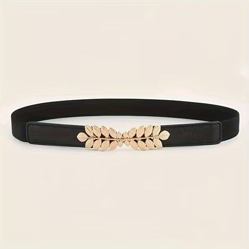 Women Black Waist Belt with Metal Leaf 🖤