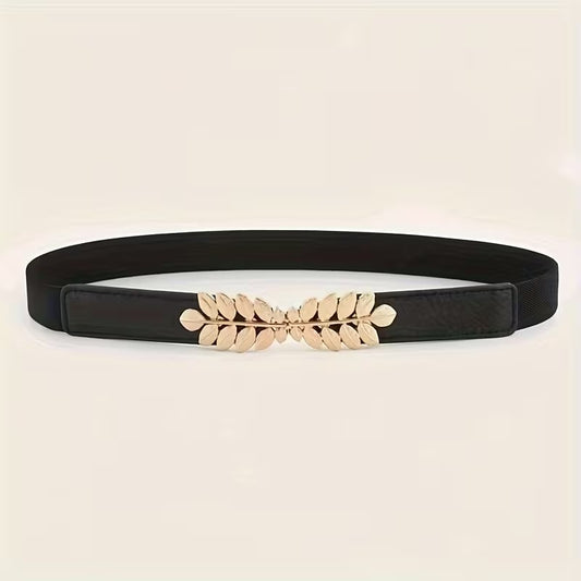 Women Black Waist Belt with Metal Leaf 🖤
